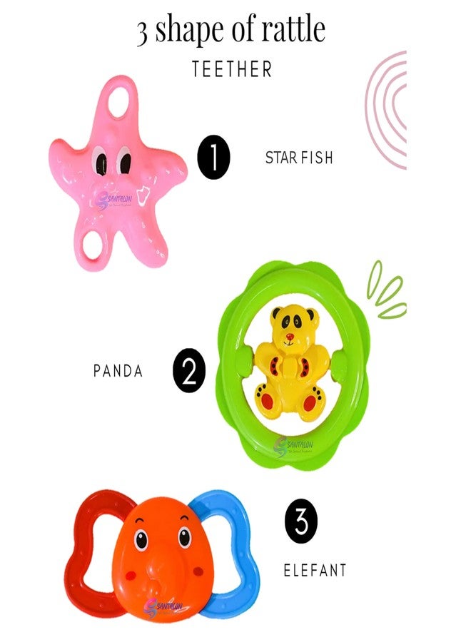 SANTALON Baby Rattles & Teether Toys Set | Soft Plastic Soothing Teether for Newborns 0-6 Months | Colorful, Non-Toxic Infant Rattle Toys | Safe Baby Toy Gift Set (Pack of 3, Multicolor) - Image 4